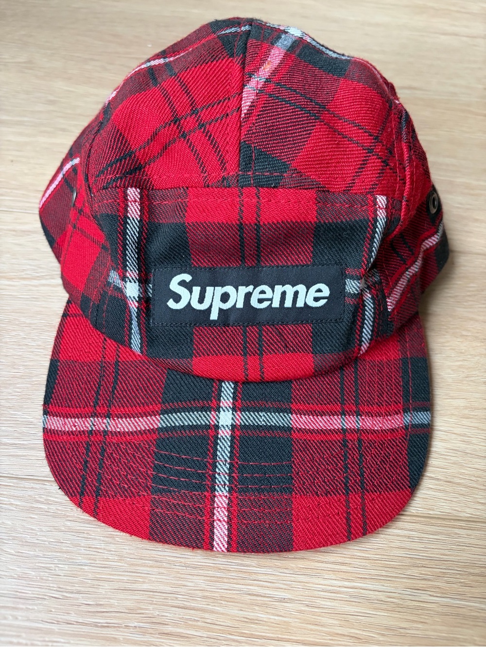 Supreme Red Black Plaid Camp Cap Box Logo Hat Adjustable